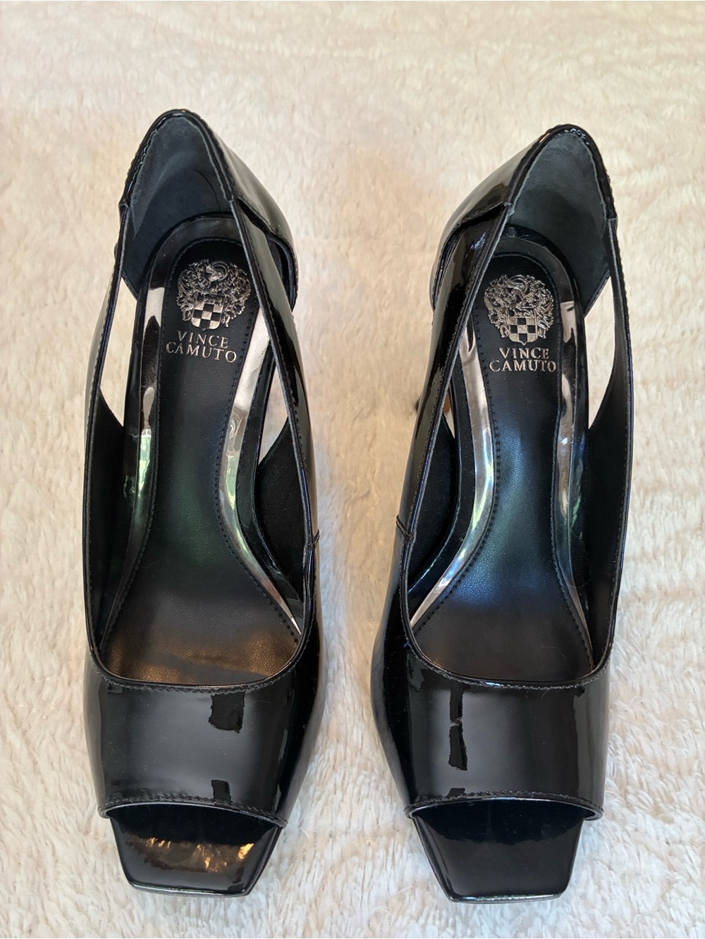 Vince Camuto Black Patent Peep-Toe Heels